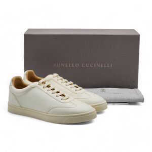 Brunello Cucinelli Deerskin Leather Low Top Sneakers Off White size 40 7US $995